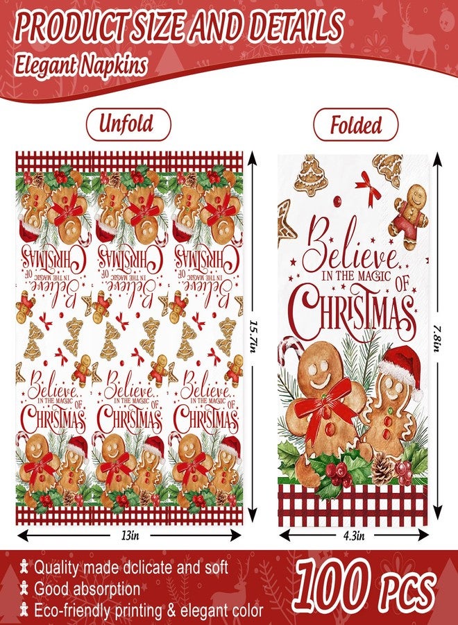 JarThenaAMCS 100Pcs Christmas Guest Napkins Watercolor Gingerbread Man Disposable Paper Napkins Cartoon Winter Holiday Dinner Hand Napkin for Birthday Baby Shower Bathroom - Image 2